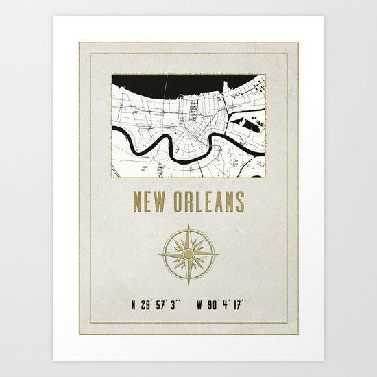 New Orleans - Vintage Map and Location Art Print