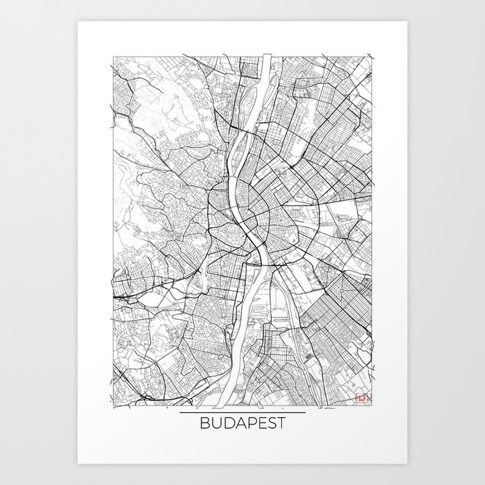Budapest Map White Art Print