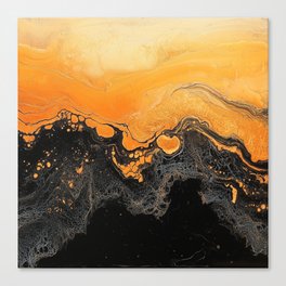 Orange and Black Fluid Pour Abstract Canvas Print