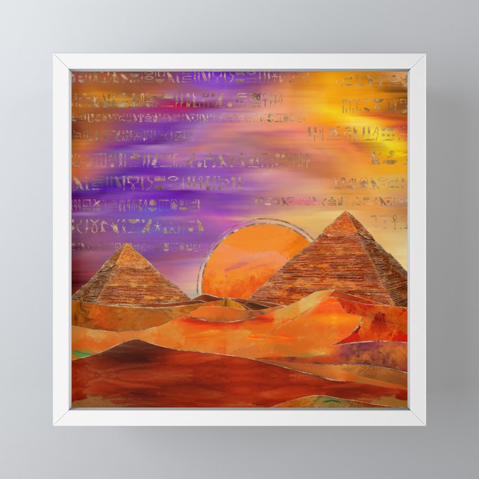 Egyptian Pyramids Abstract Landscape Mixed Media Framed Mini Art