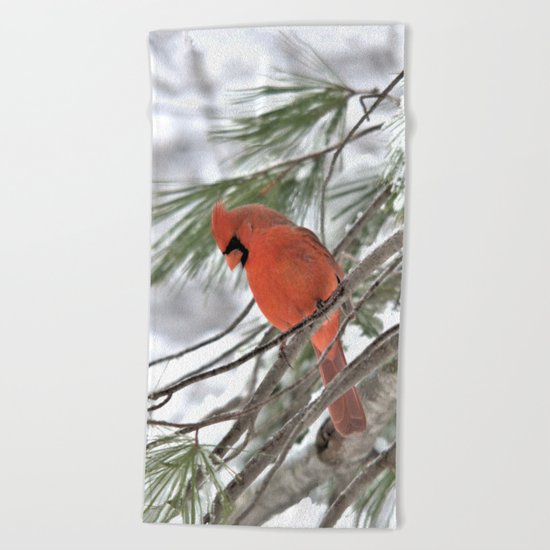 Snow Globe Cardinal (square) Beach Towel