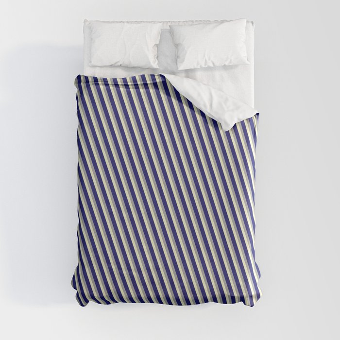 Dark Grey, Light Yellow & Midnight Blue Colored Lined/Striped Pattern Duvet Cover