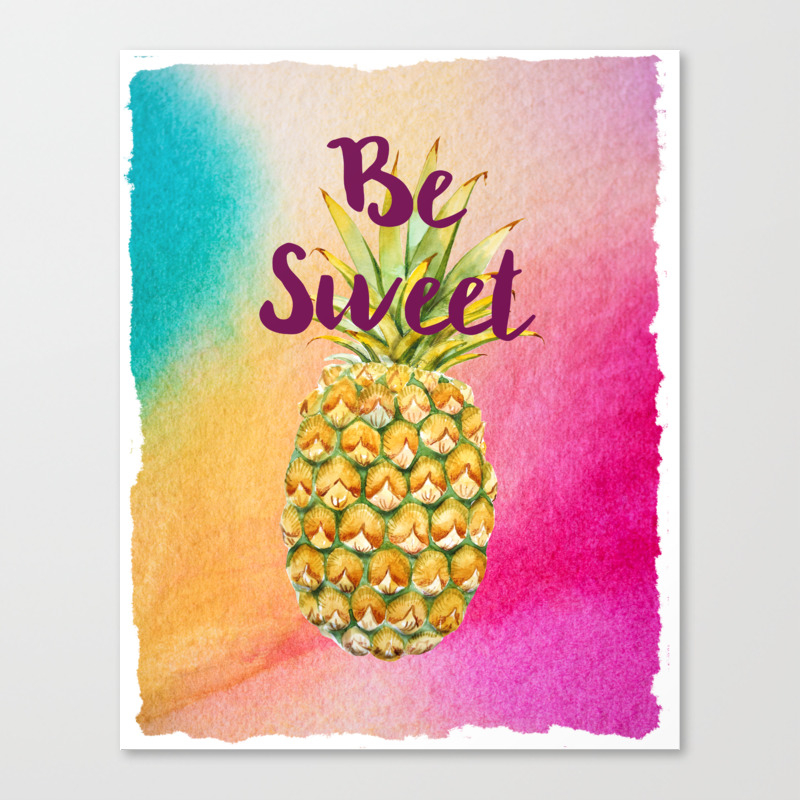 Watercolor Pineapple Be Sweet Pink Gold Pineapple Canvas Print