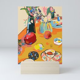 TEA AND FLOWERS AT HOME Mini Art Print
