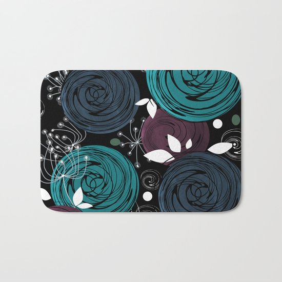 Abstract flowers on a black background . Bath Mat