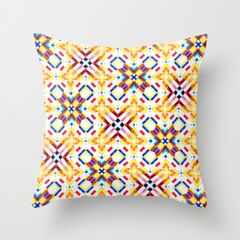 Retro Mandala, Tribal Kaleidoscope Illustration, Colorful Ethnic Graphic Design, Eclectic Bohemian Throw Pillow