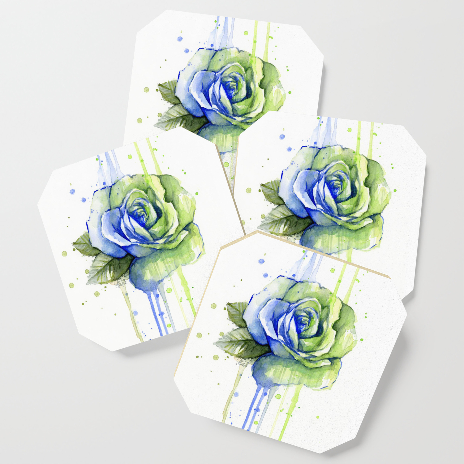 Flower Rose Watercolor Painting 12th Man Art Coaster By Olechka