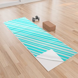 [ Thumbnail: Mint Cream & Aqua Colored Stripes Pattern Yoga Towel ]