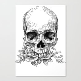 Traditional Tattoos - Skull and Roses Canvas Print