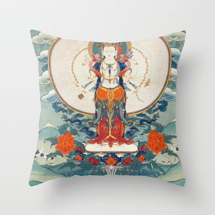 Thousand-armed Avalokitesvara Buddhist Thangka  Throw Pillow