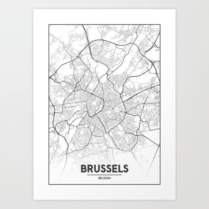 Where Can I Buy City Maps Minimal City Maps   Map Of Brussels, Belgium. Art Print by 