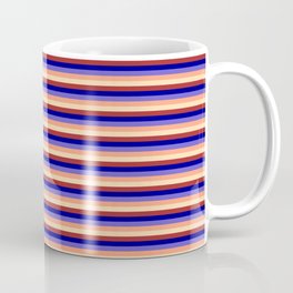 Light Salmon, Tan, Brown, Dark Blue, and Slate Blue Colored Striped/Lined Pattern Coffee Mug | Abstract, Multicolored, Multicoloured, Tan, Lines, Multiplecolors, Stripespattern, Darkblue, Stripedpattern, Stripes 