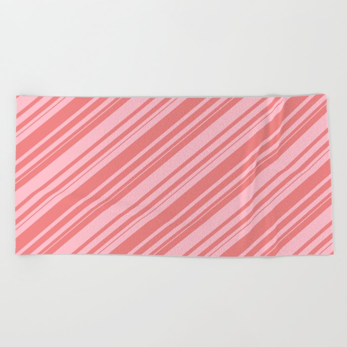 Light Coral & Pink Colored Lines Pattern Beach Towel