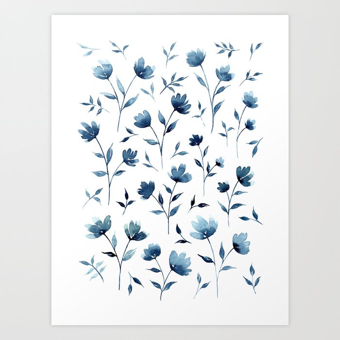 Blue flowers | Watercolor Pattern Art Print