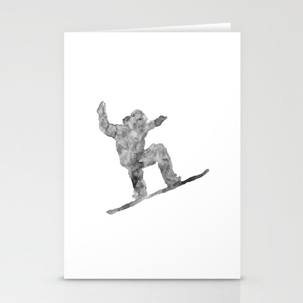 Black and white snowboard art print watercolor  Stationery Cards
