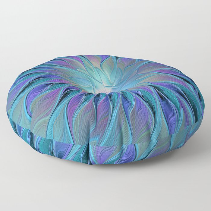 Decorative Blue Purple Turquoise Flower Fractal Art Floor Pillow