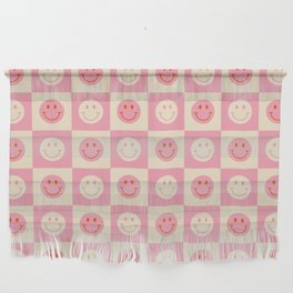 70s Retro Smiley Face Tile Pattern in Pink & Beige Wall Hanging