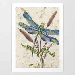 ""Dragonflies and Cattails" Art Print