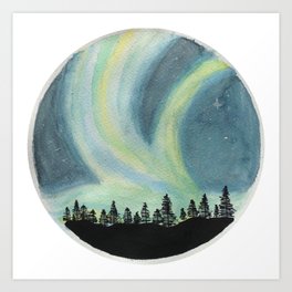 Blue Aurora Art Print | Galaxy, Watercolor, Forest, Blue, Aurora, Painting, Star, Watercolour, Art, Artist 