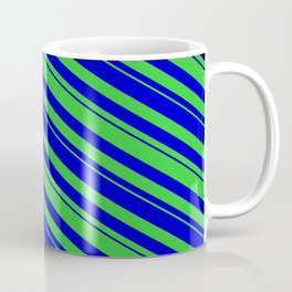 [ Thumbnail: Blue & Lime Green Colored Lines Pattern Coffee Mug ]