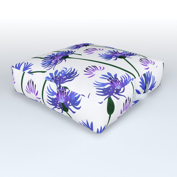  Garden with cornflowers, wild flowers, white background. Outdoor Floor Cushion