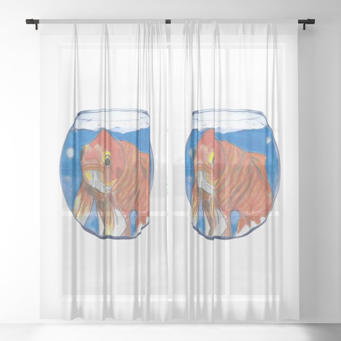 Gertrude the Goldfish in a Fishbowl  Sheer Curtain