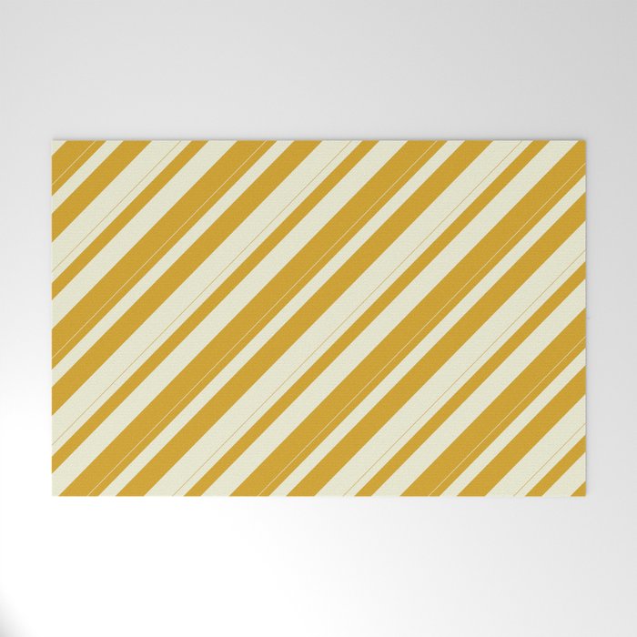 Beige & Goldenrod Colored Pattern of Stripes Welcome Mat