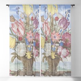 Bouquet of Flowers on a Ledge Sheer Curtain