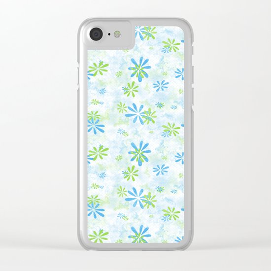 Blue and Green Floral Pattern Clear iPhone Case