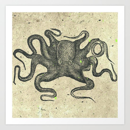 Black Brown Vintage Nautical Steampunk Octopus Art Print