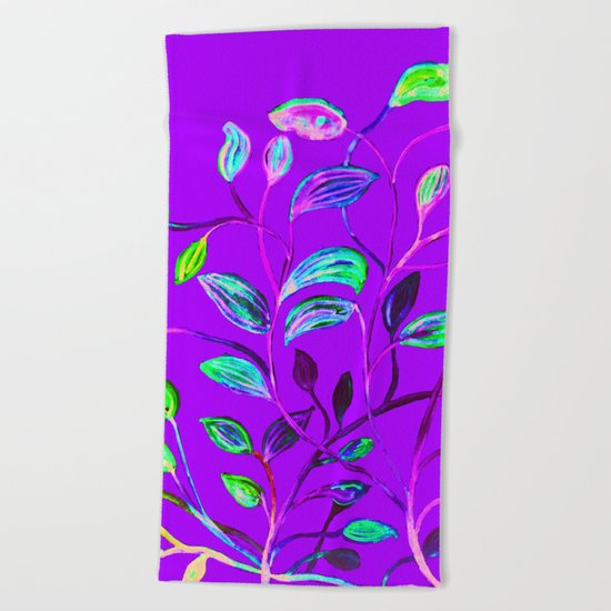 Neon Purple Pop Leaves Beach Towel