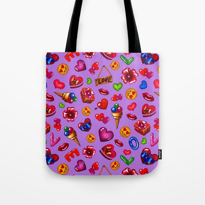 Pattern for valentines day on a purple background Tote Bag