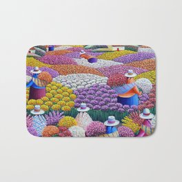 Pearl of the Andes Mountains - Valley of Starry Ranunculus Blossoms and Flower Sellers Bath Mat | Bolivia, Painting, Floral, Garden, Mexico, Poppies, Sonomavalley, Andes, Fields, Mountains 