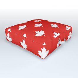 Large Reversed White Canadian Maple Leaf on Red Outdoor Floor Cushion