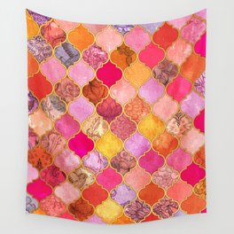 Hot Pink, Gold, Tangerine & Taupe Decorative Moroccan Tile Pattern Wall Tapestry