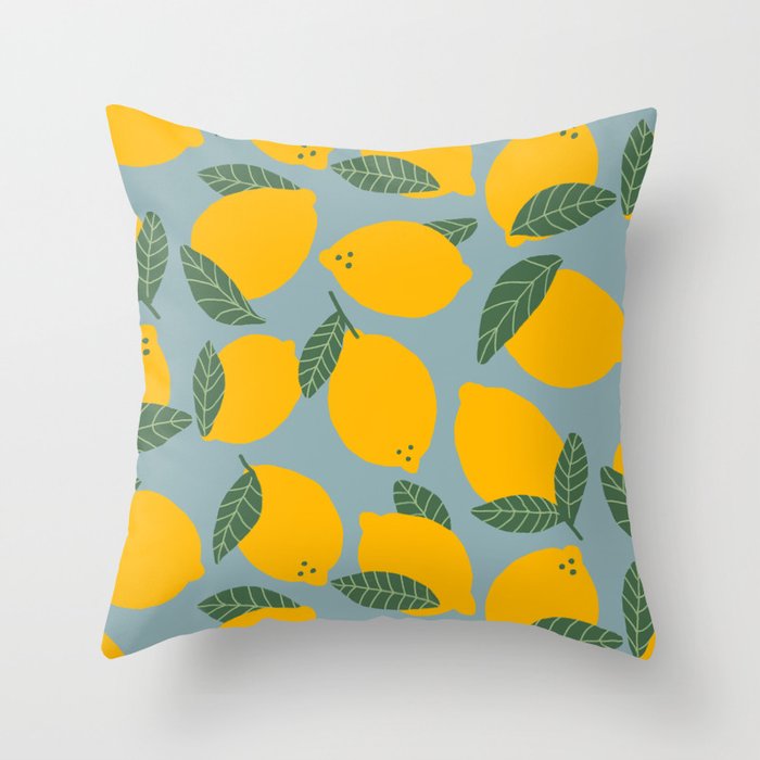 Hand Drawn Lemon Pattern (yellow/green/blue) Throw Pillow