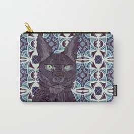 Caracal portrait on blue and purple patterned background Carry-All Pouch