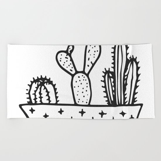 Cactus House Garden Black and White Beach Towel