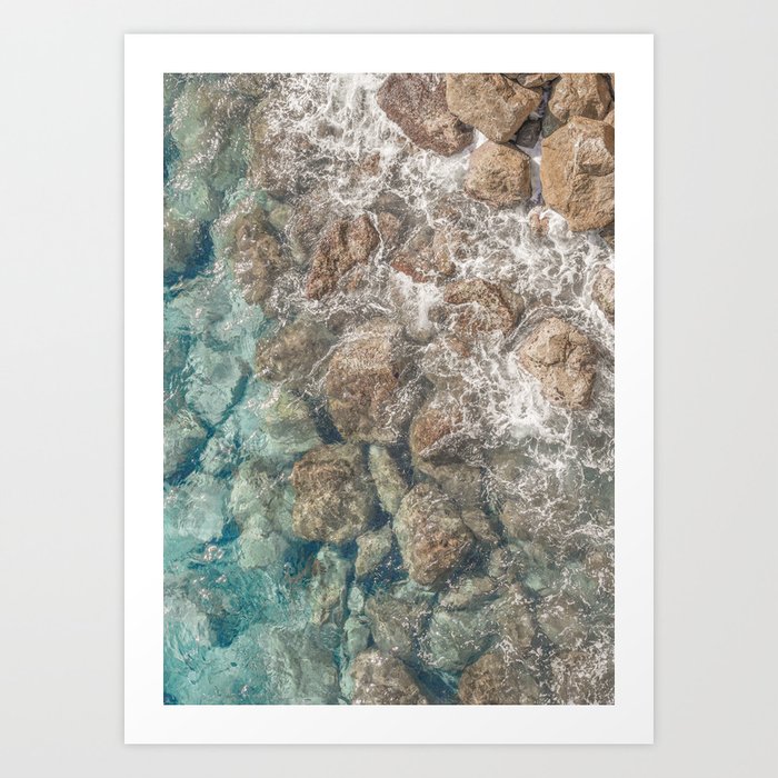 Aerial Rocky Coastline In Italy Photo | Amalfi Coast Clear Water Art Print | Colorful Travel Photography Art Print