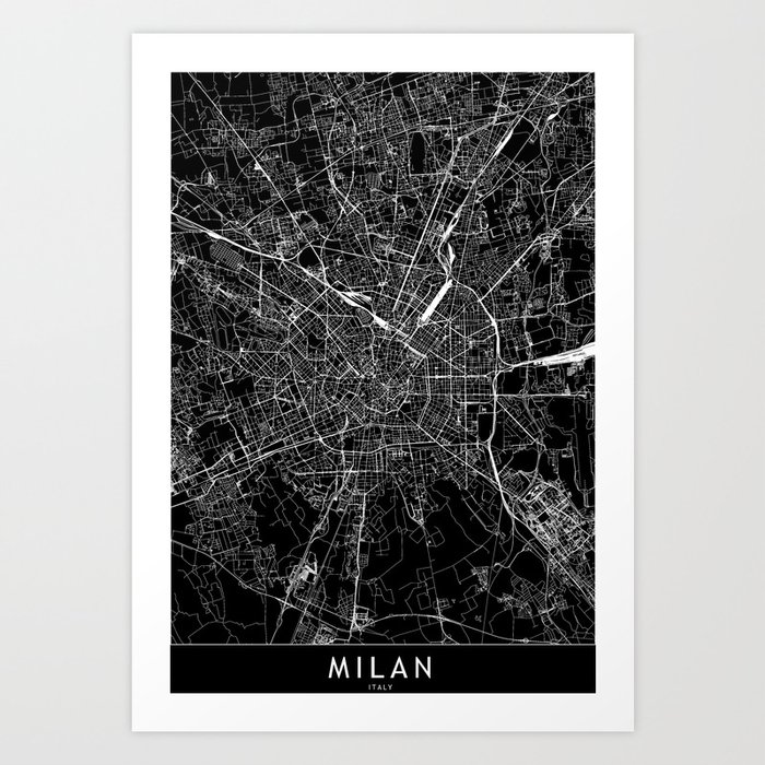 Milan Black Map Art Print