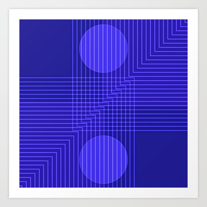 Bold Arches and Lines Moon Rays Abstract Cobalt Art Print