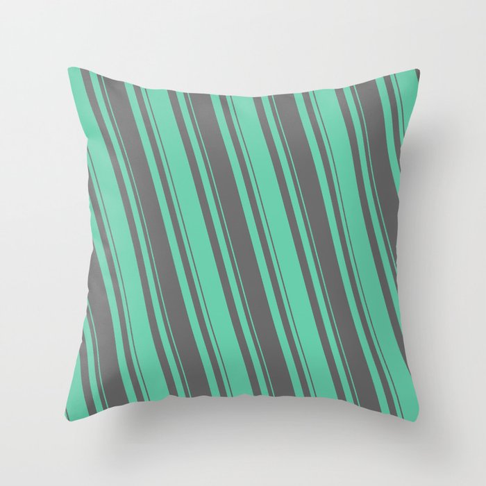 Dim Gray & Aquamarine Colored Lined/Striped Pattern Throw Pillow