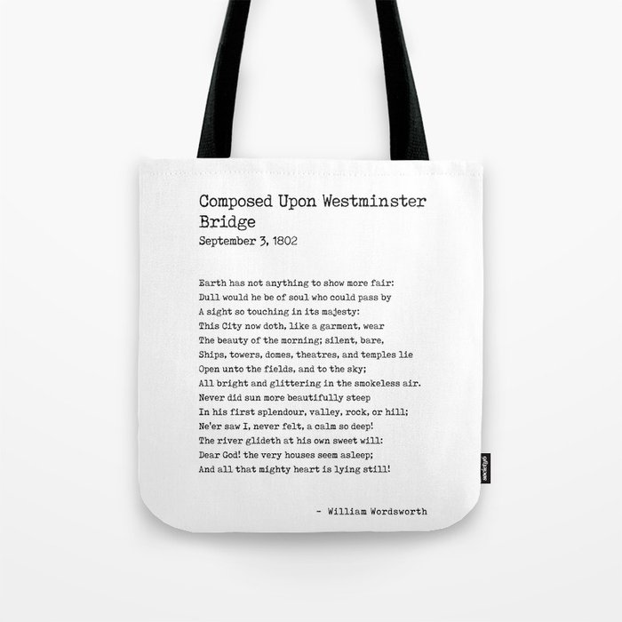 Composed Upon Westminster Bridge - William Wordsworth Poem - Literature - Typewriter Print Tote Bag