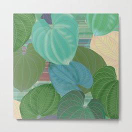 Air Potato Leaves Metal Print | Stripes, Green, Nature, Vector, Airpotato, Digital, Pattern, Plant, Invasiveplant, Blue 