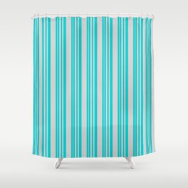 [ Thumbnail: Dark Turquoise & Light Gray Colored Pattern of Stripes Shower Curtain ]
