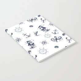 Navy Blue Silhouettes Of Vintage Nautical Pattern Notebook