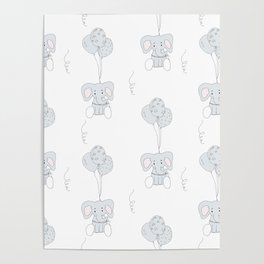 Elephants with Balloons Poster
