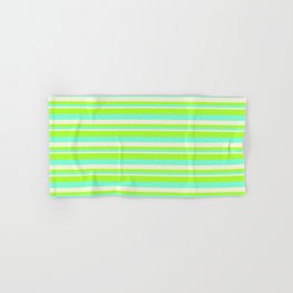 [ Thumbnail: Light Green, Aquamarine & Beige Colored Lines/Stripes Pattern Hand & Bath Towel ]