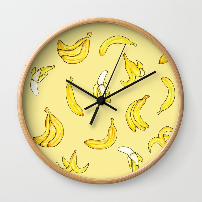 Illustrated Bright Yellow Banana Pattern Wall Clock