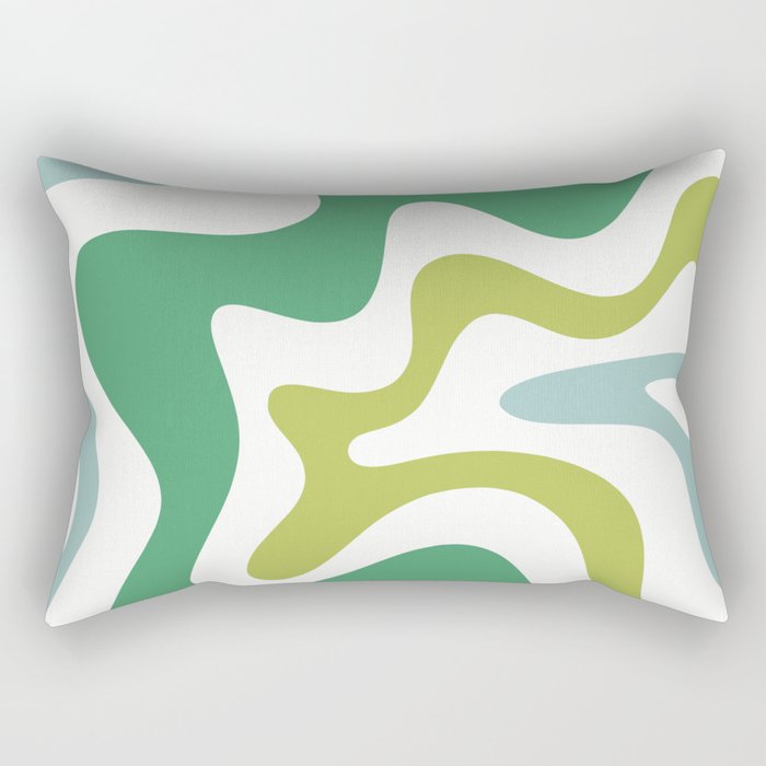 Retro Liquid Swirl Abstract Pattern Square in Spring Green, Ice Blue, and White Rectangular Pillow